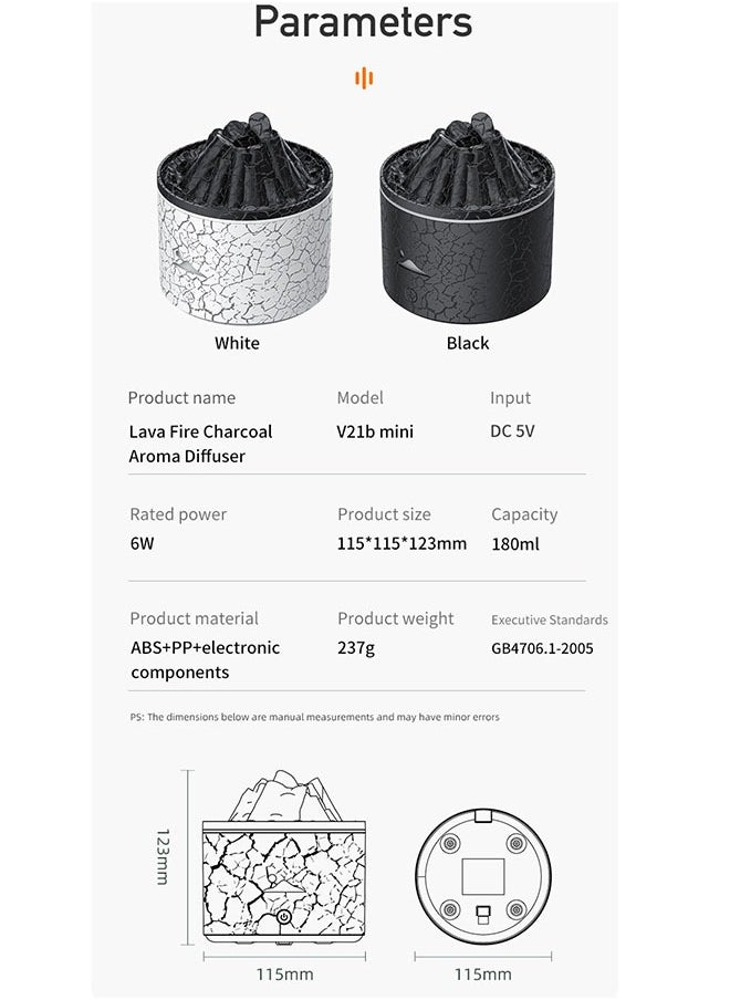 Bukela - Lava Fire Aromatherapy Diffuser USB Plug-in Desktop Flame Humidifier Simulated Smoke Rings Creative Aromatherapy Lamp White - Image 1