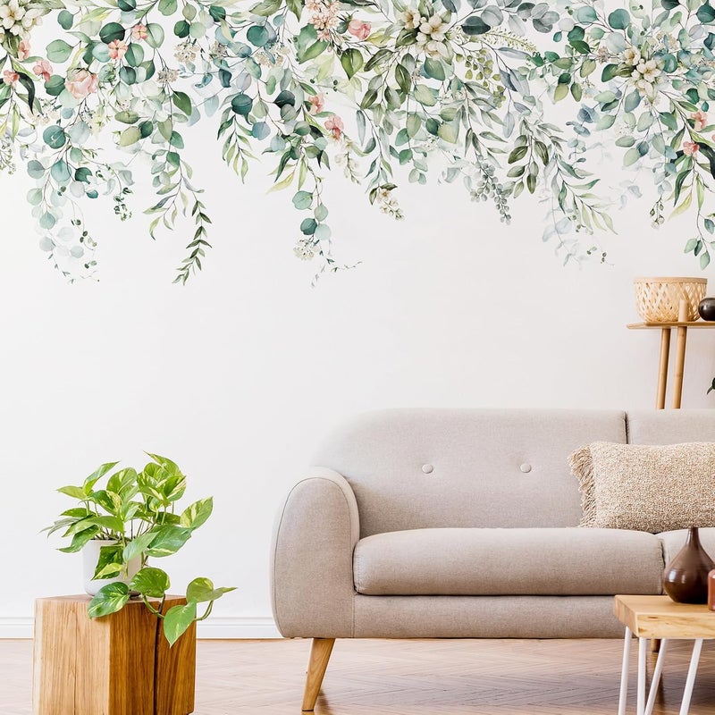 Zonon Flowers Wall Decals Stickers Vinyl Removable Peel and Stick Colorful Dragonflies Floral Wall Murals Decor for Bedroom Living Room Nursery(Greenery) - Image 5