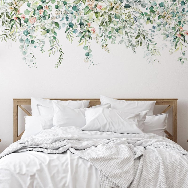 Zonon Flowers Wall Decals Stickers Vinyl Removable Peel and Stick Colorful Dragonflies Floral Wall Murals Decor for Bedroom Living Room Nursery(Greenery) - Image 3