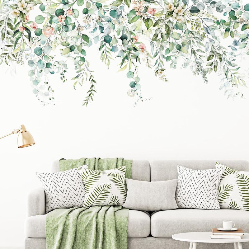 Zonon Flowers Wall Decals Stickers Vinyl Removable Peel and Stick Colorful Dragonflies Floral Wall Murals Decor for Bedroom Living Room Nursery(Greenery) - Image 4