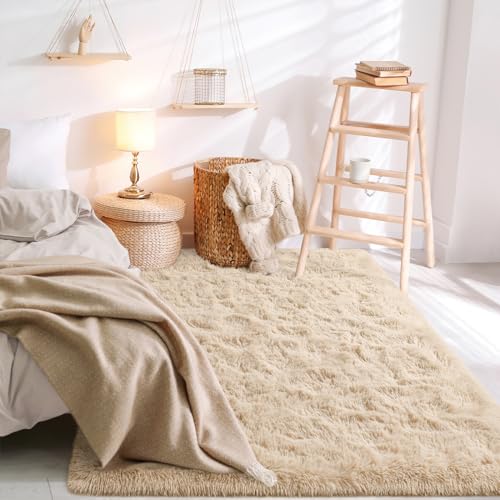 BENRON Fluffy Beige Rugs for Living Room Bedroom 4x6, Soft Plush Fuzzy Shaggy Rugs for Kids Girls Boys Room Decor, Washable Indoor Floor Carpets - Image 4