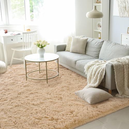 BENRON Fluffy Beige Rugs for Living Room Bedroom 4x6, Soft Plush Fuzzy Shaggy Rugs for Kids Girls Boys Room Decor, Washable Indoor Floor Carpets - Image 3