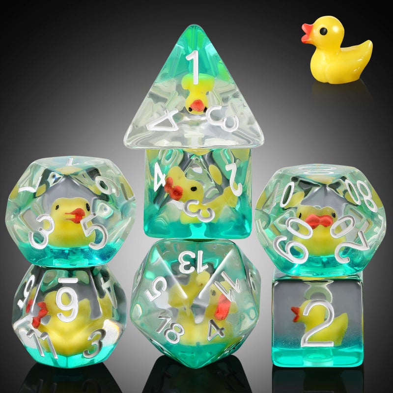DNDND Duck DND Resin Dice, DNDND 7PCS Dungeons and Dragon Dice Set with Velvet Bag for D&D Role Playing Games and Tabletop Gamesï¼ˆDuck - Image 1