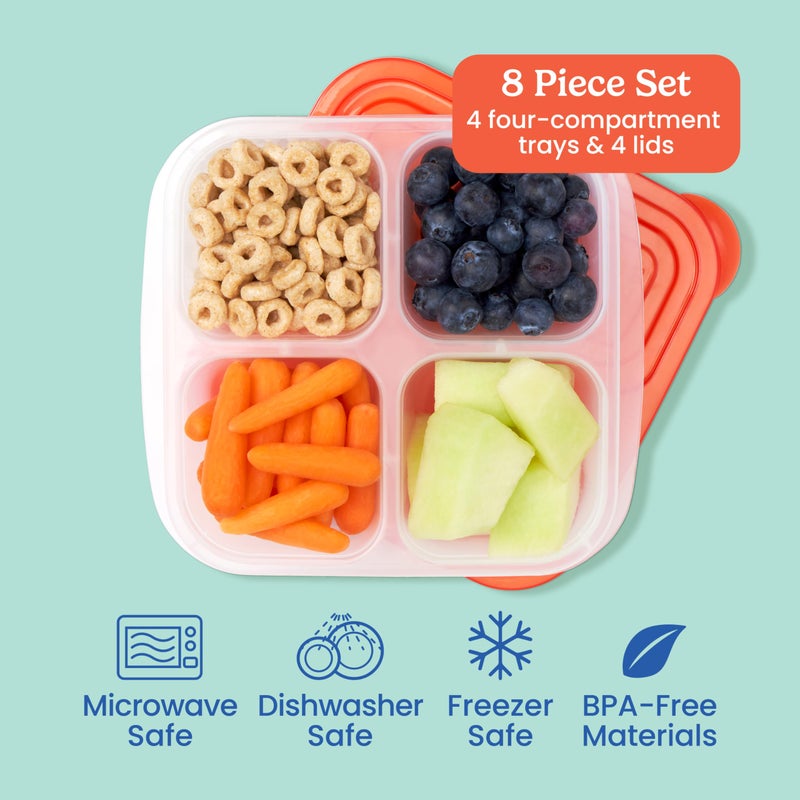 Bentgo Easyboxes 4-Compartment Snack Containers - 8-Piece Set with 4 Trays & 4 Custom-Fit Lids to Seal in Freshness - Reusable Food Storage & Meal Prep Bento BPA-Free Containers (Classic) - Image 3