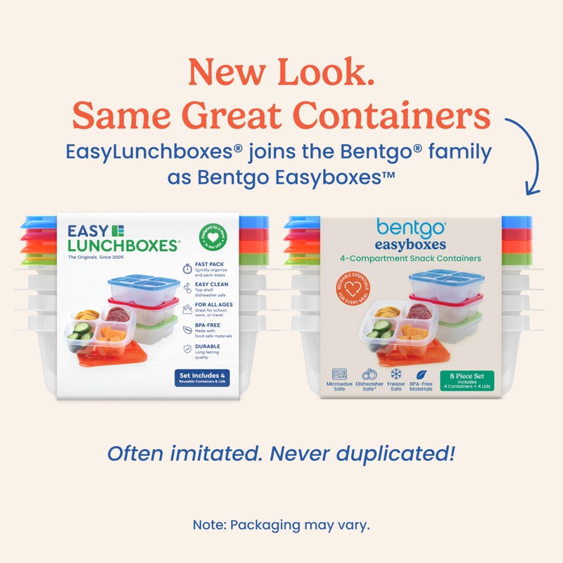 Bentgo Easyboxes 4-Compartment Snack Containers - 8-Piece Set with 4 Trays & 4 Custom-Fit Lids to Seal in Freshness - Reusable Food Storage & Meal Prep Bento BPA-Free Containers (Classic) - Image 5