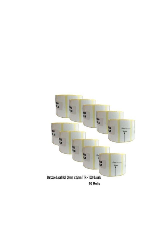 Office Maker 10-Piece Barcode Label Roll White Model Number : Barcode Labels 50.8mm x 25.4mm TTR 10 Pieces  - Image 1