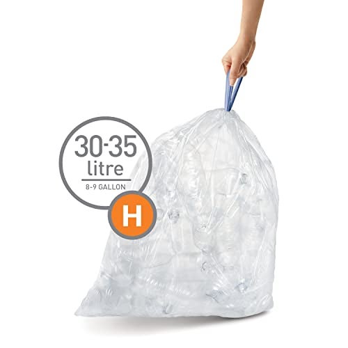 simplehuman Code H 60 Count, Genuine Custom Fit Liners, Drawstring Trash Bags in Dispenser Packs, 30-35 Liter / 8-9.2 Gallon, Clear - Image 2