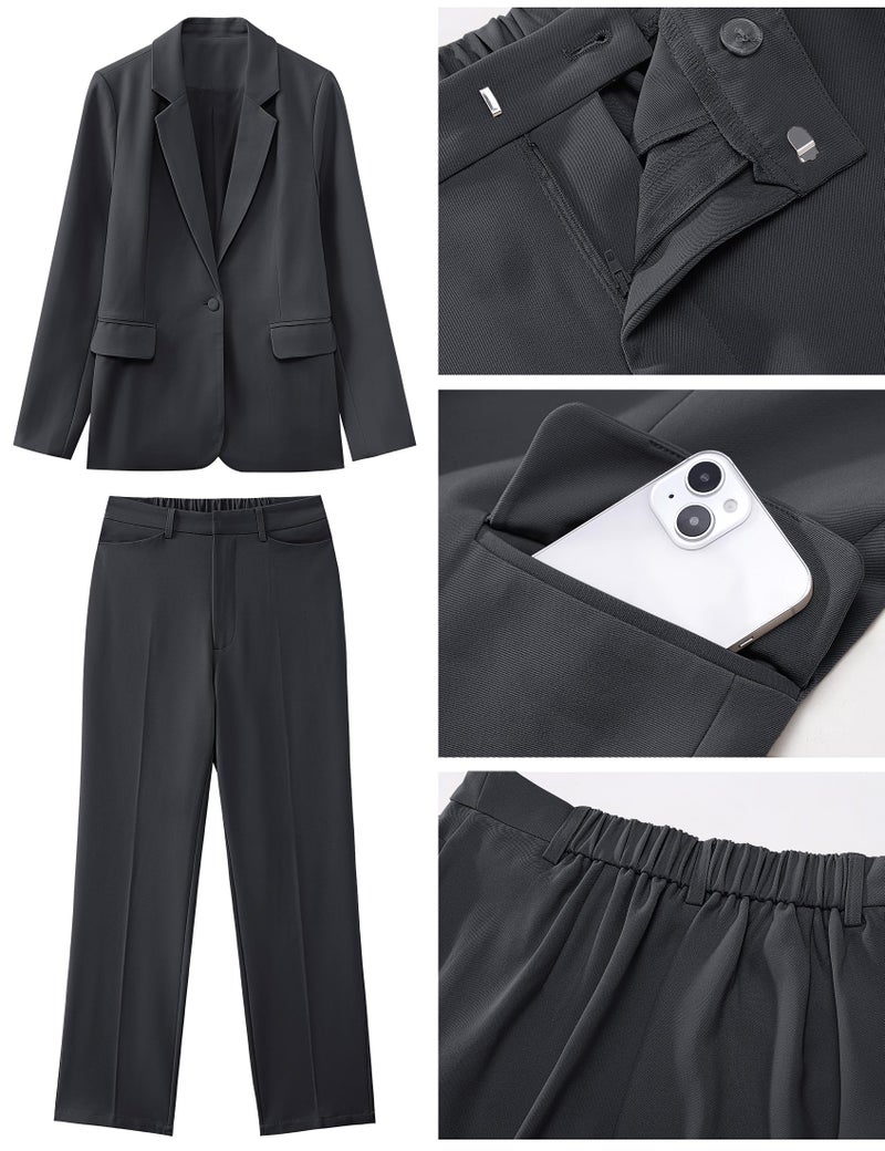 luvamia Women's Two Piece Sets Pants Suits Dressy Business Casual Outfits Professional Blazer Pantsuits Set Work Office Charcoal Large Fits US 12-14 - Image 5