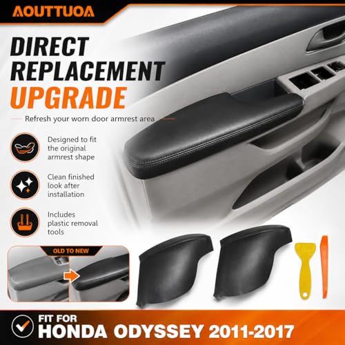 AOUTTUOA Car Front Door Armrest Cover Fit for Honda Odyssey 2011 2012 2013 2014 2015 2016 2017 Car Door Arm Rest Replace Skin Upholstery AntiScratch 2Pcs Dark Gray Leather Leather Part Only - Image 3