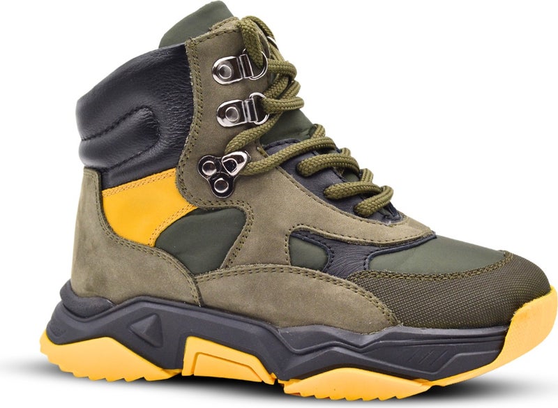 Kids A More Dynamic Lace-Up and Zippered Leather Boy Boots Khaki - Image 1