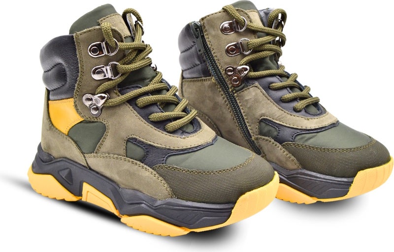 Kids A More Dynamic Lace-Up and Zippered Leather Boy Boots Khaki - Image 5