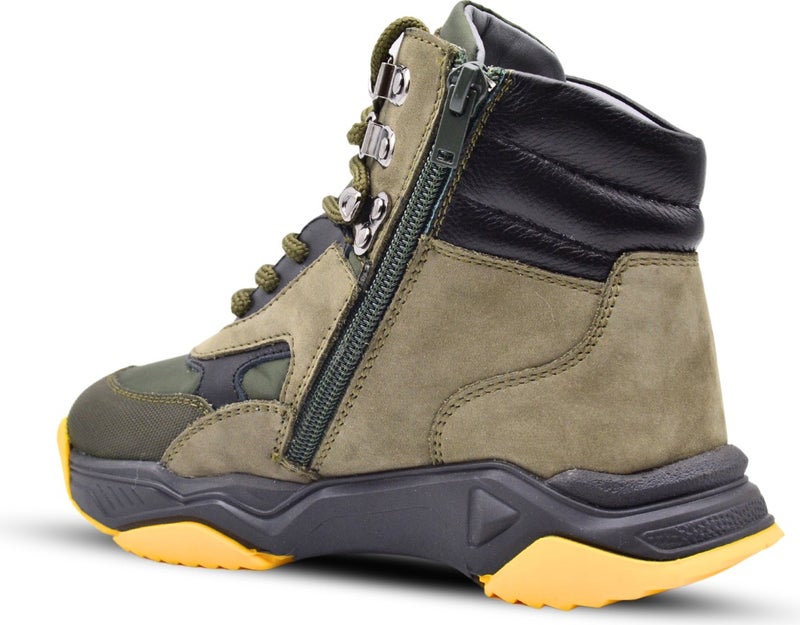 Kids A More Dynamic Lace-Up and Zippered Leather Boy Boots Khaki - Image 4