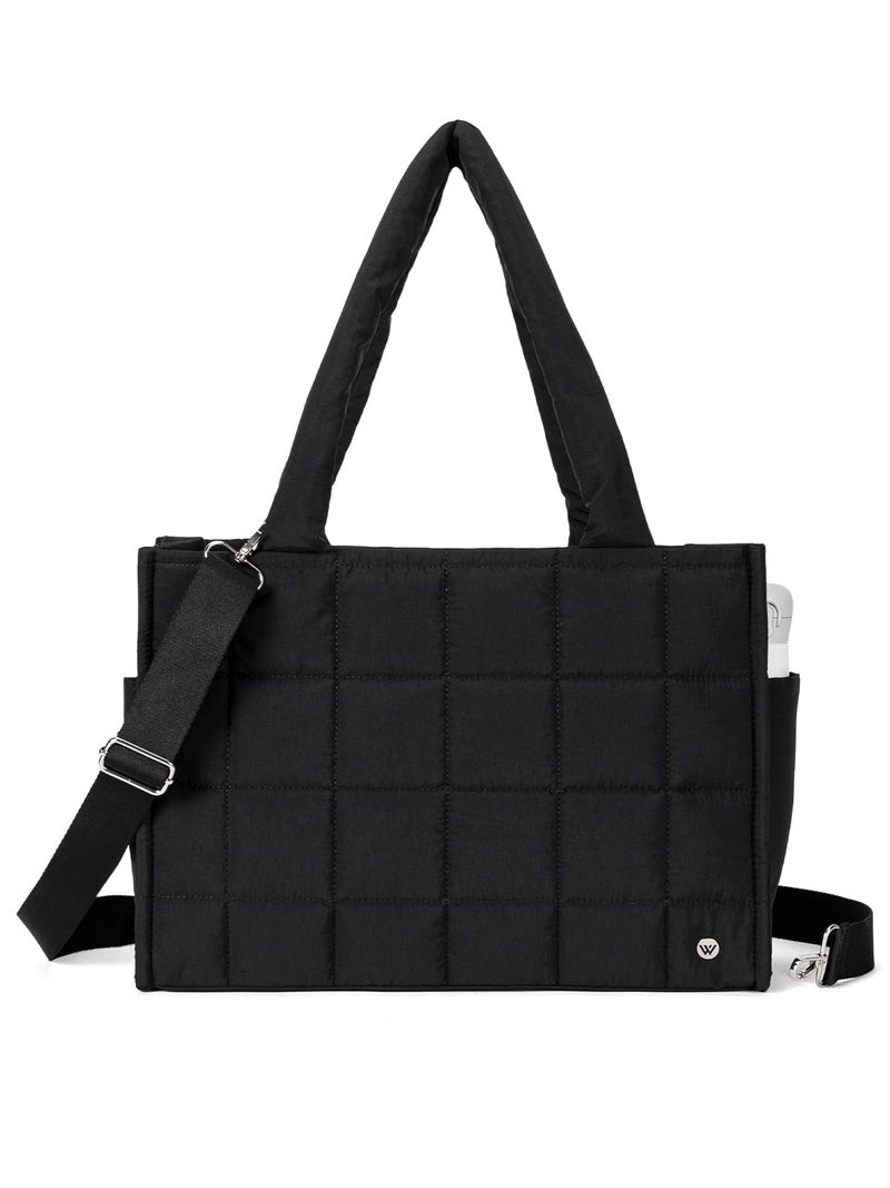 WESTBRONCO Puffer Tote bag for Women, Quilted Crossbody Bag with Laptop Compartment, Lightweight Shoulder Handbags for Travel, Work, Overnight Weekender Carry On Bag - Image 1