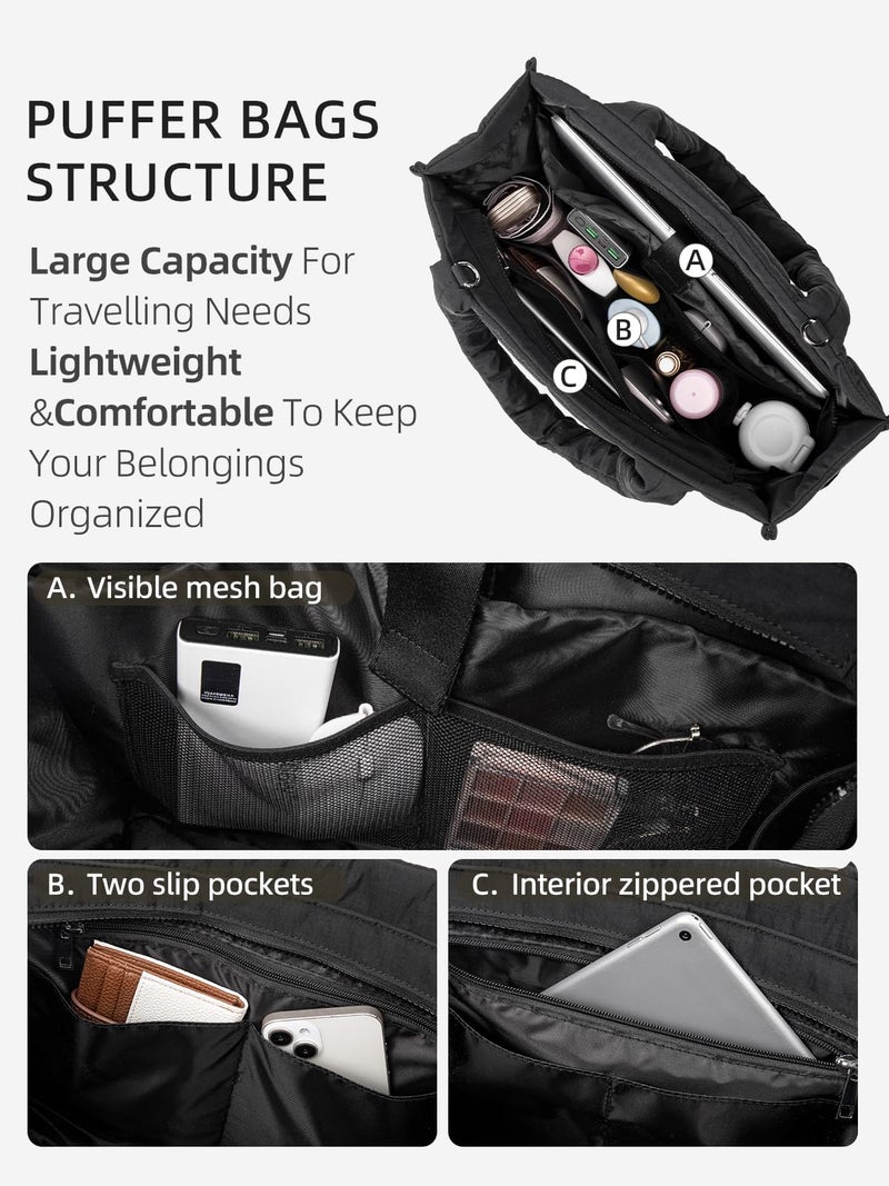 WESTBRONCO Puffer Tote bag for Women, Quilted Crossbody Bag with Laptop Compartment, Lightweight Shoulder Handbags for Travel, Work, Overnight Weekender Carry On Bag - Image 3