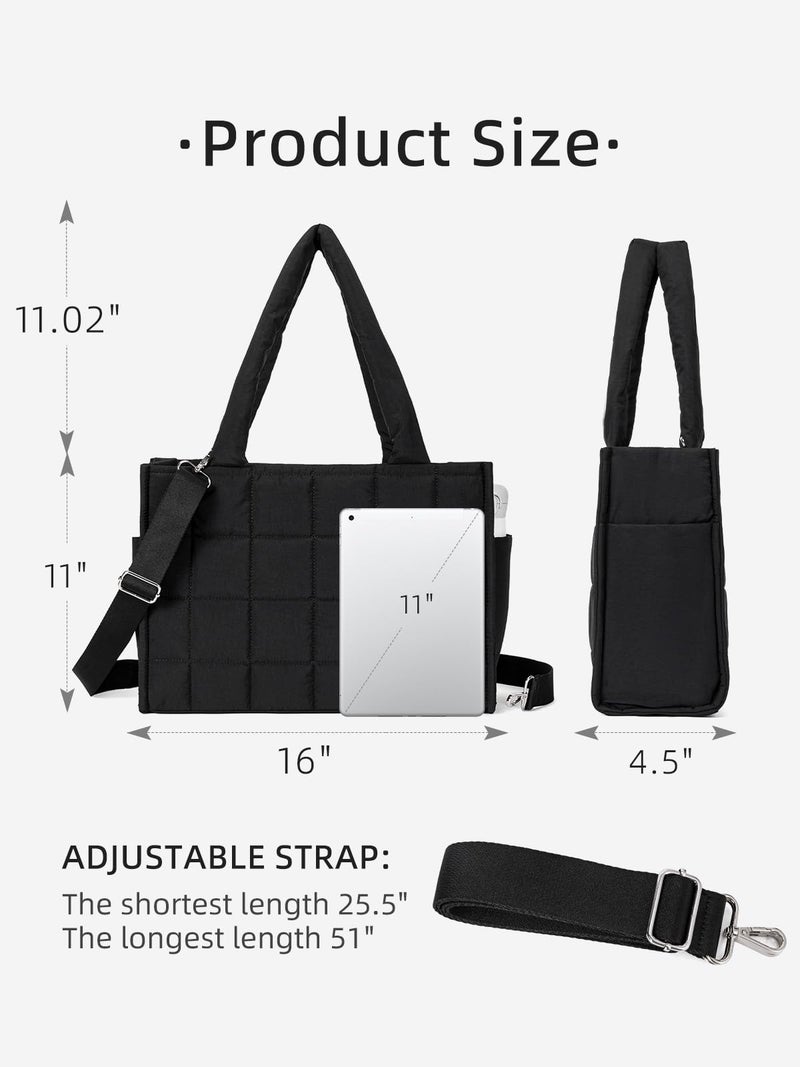 WESTBRONCO Puffer Tote bag for Women, Quilted Crossbody Bag with Laptop Compartment, Lightweight Shoulder Handbags for Travel, Work, Overnight Weekender Carry On Bag - Image 2