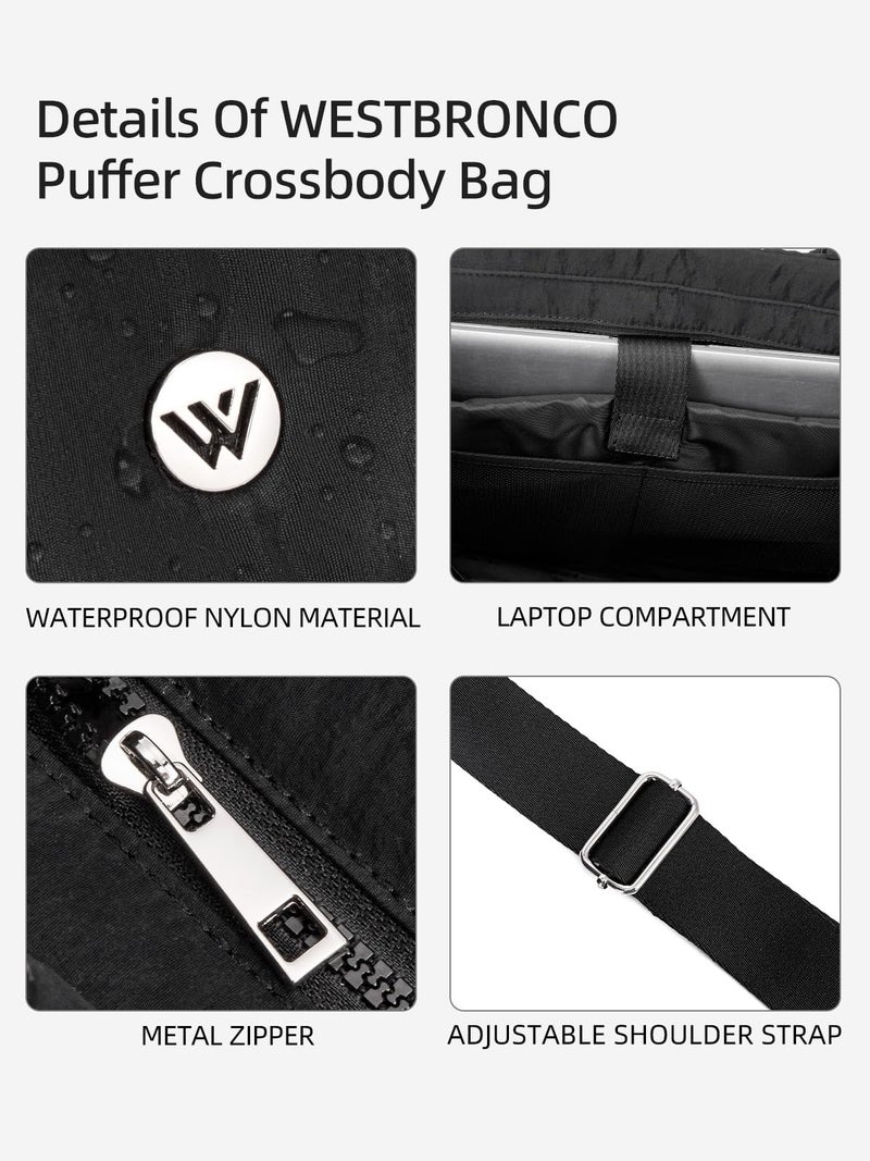 WESTBRONCO Puffer Tote bag for Women, Quilted Crossbody Bag with Laptop Compartment, Lightweight Shoulder Handbags for Travel, Work, Overnight Weekender Carry On Bag - Image 4