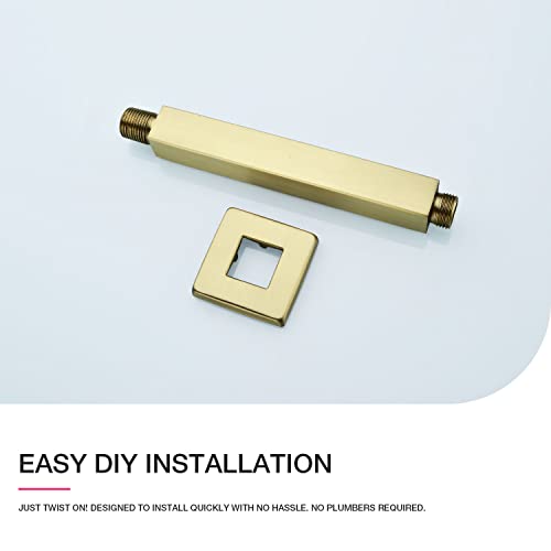 TRUSTMI Brushed Gold Shower Arm with Flange 6 Inch Straight Stainless Steel Top Rainfall Shower Head Extension Pipe Square Shaped - Image 5