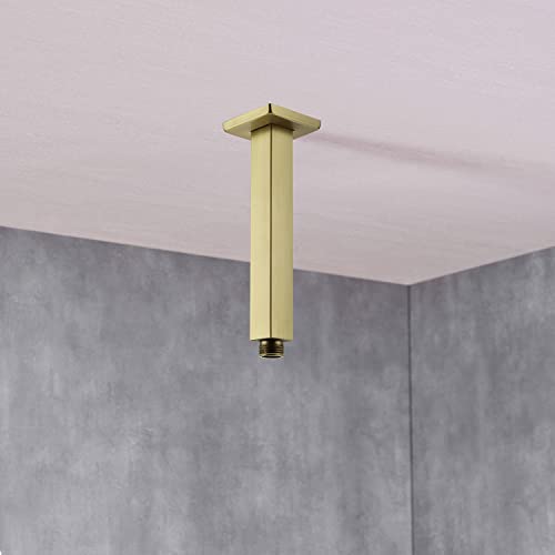 TRUSTMI Brushed Gold Shower Arm with Flange 6 Inch Straight Stainless Steel Top Rainfall Shower Head Extension Pipe Square Shaped - Image 2