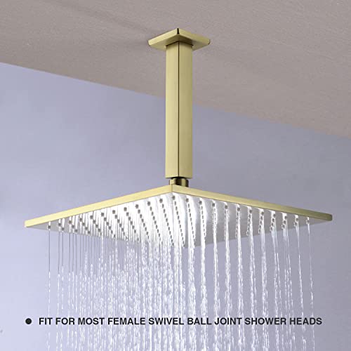 TRUSTMI Brushed Gold Shower Arm with Flange 6 Inch Straight Stainless Steel Top Rainfall Shower Head Extension Pipe Square Shaped - Image 3