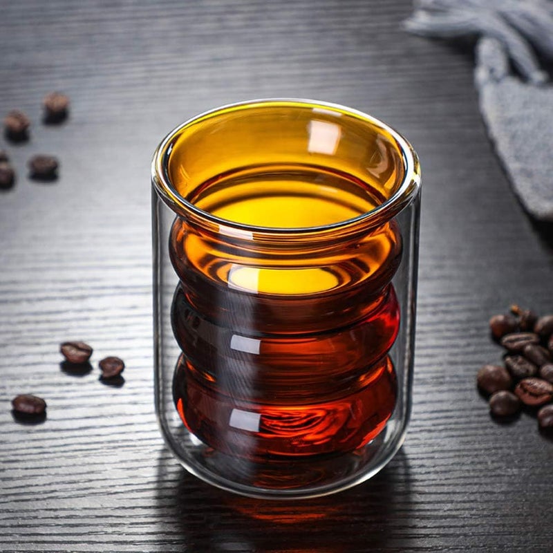 ويوبلز كوب ماء زجاجي ملون أنيق، كوب شاي مزدوج معزول، كوب قهوة زجاجي (أصفر) - Image 2