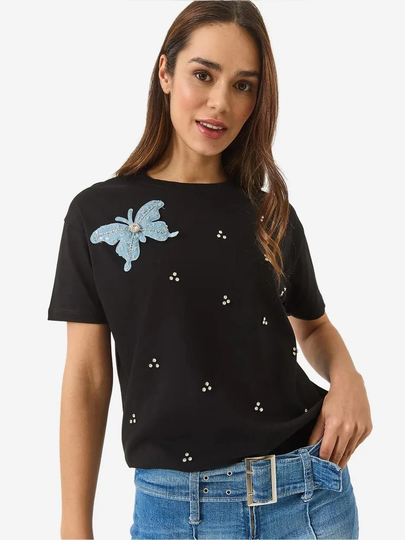 Bianco Lucci LUCCI Embroidered Crew Neck T-Shirt