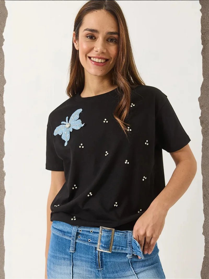 Bianco Lucci LUCCI Embroidered Crew Neck T-Shirt