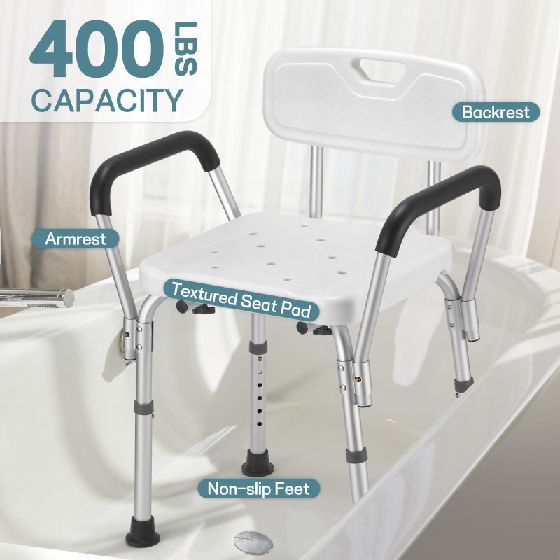 TABEKE Shower Chair for Elderly and Disabled with Padded Armrests and Back, Adjustable Height Shower Seat, Tool-Free Heavy Duty Shower Chairs for Inside Shower, Handicap - Image 4