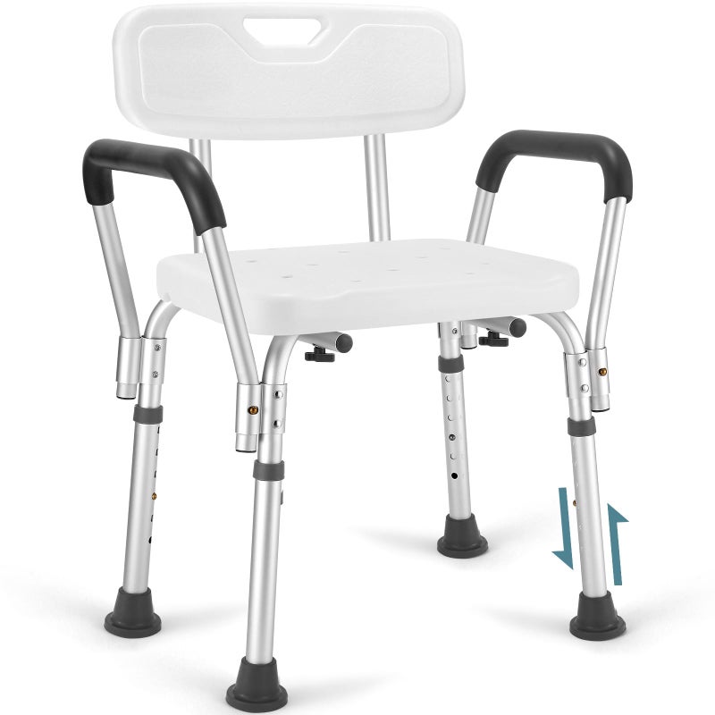 TABEKE Shower Chair for Elderly and Disabled with Padded Armrests and Back, Adjustable Height Shower Seat, Tool-Free Heavy Duty Shower Chairs for Inside Shower, Handicap - Image 1