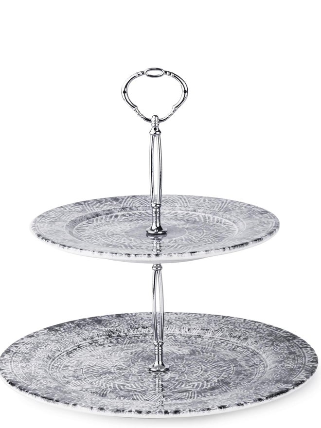 EDESSA Ginko Porcelain Ceramic 2-Tier Cake Stand, 20x27cm - Image 1