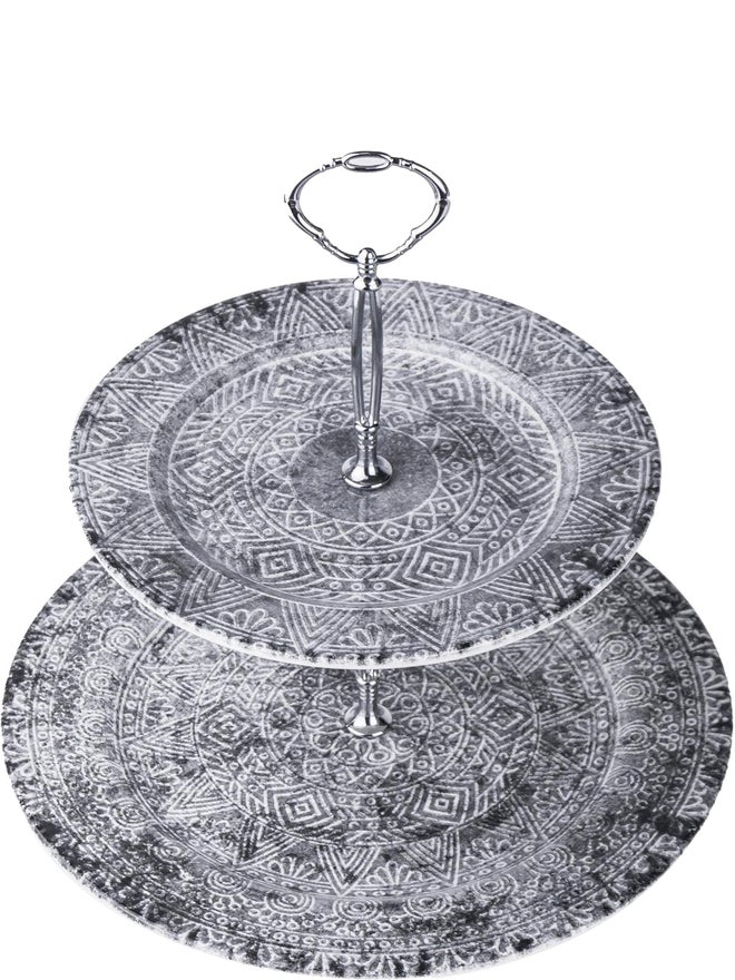 EDESSA Ginko Porcelain Ceramic 2-Tier Cake Stand, 20x27cm - Image 2