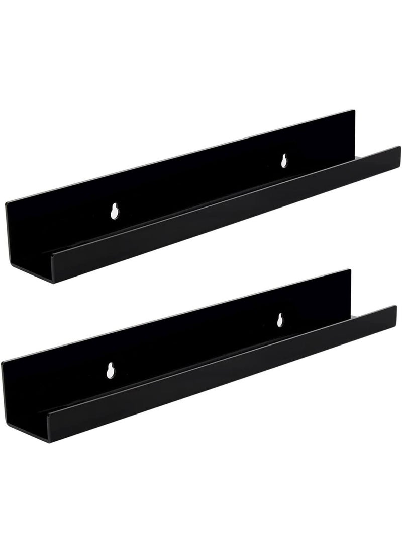 BPA - Acrylic Kids Floating Shelves Adhesive Stickers Black Bookshelves Nursery Toy Storage Ledges Wall Drilling Organizer for Bathroom Girl or Boy Bedroom 13.8  Black 2 PCs Set - Image 1