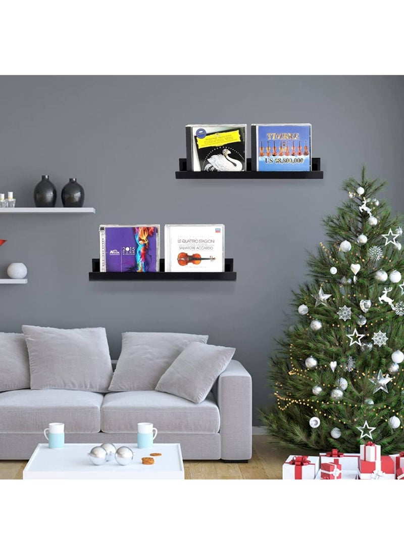 BPA - Acrylic Kids Floating Shelves Adhesive Stickers Black Bookshelves Nursery Toy Storage Ledges Wall Drilling Organizer for Bathroom Girl or Boy Bedroom 13.8  Black 2 PCs Set - Image 1