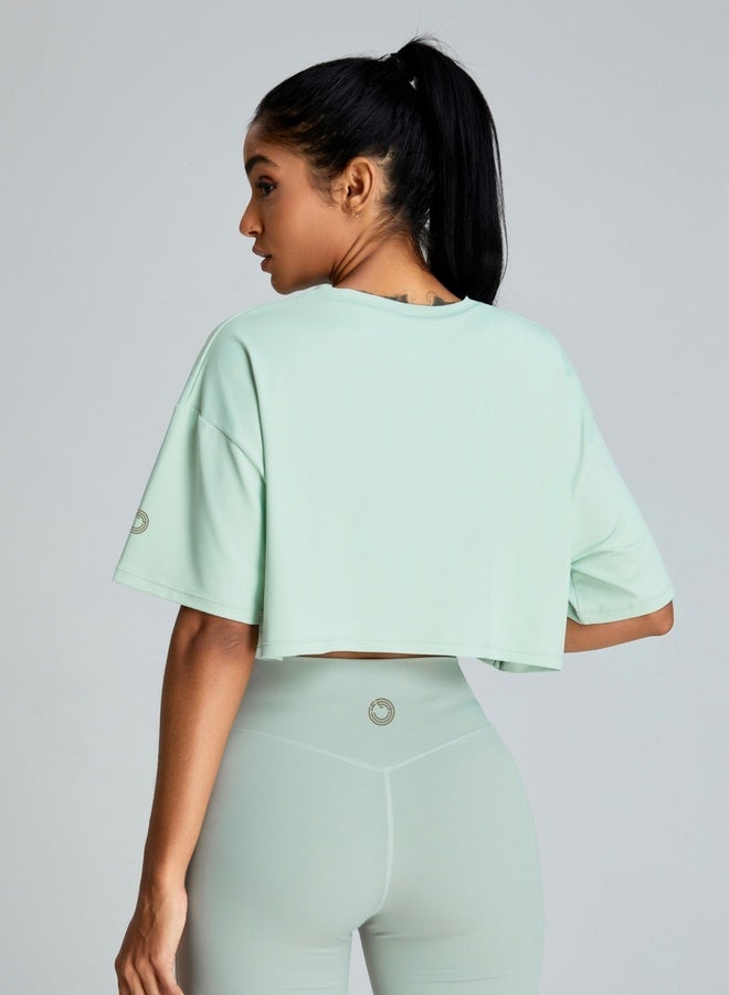 كون.يوغا بلوزة قصيرة نسائية بأكمام قصيرة فضفاضة - Image 4