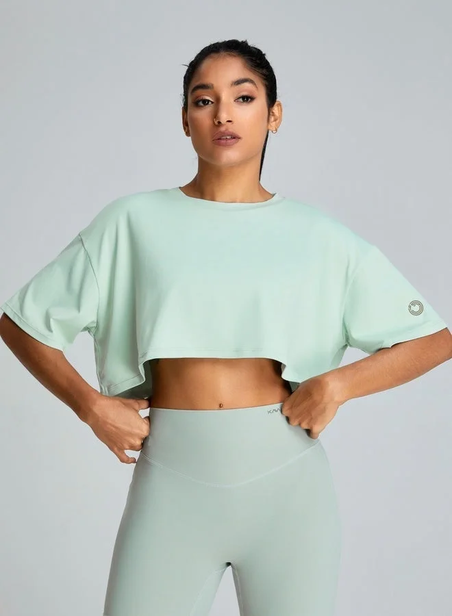 كون.يوغا بلوزة قصيرة نسائية بأكمام قصيرة فضفاضة