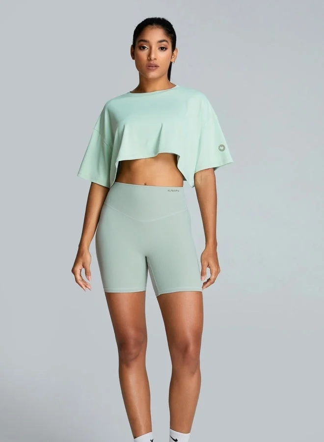 KAWN.YOGA Mint Blue Womens Short Sleeves Loose Fit Crop Top for Women | Best Price UAE
