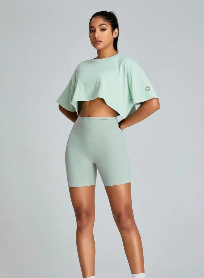 KAWN.YOGA Mint Blue Womens Short Sleeves Loose Fit Crop Top for Women | Best Price UAE