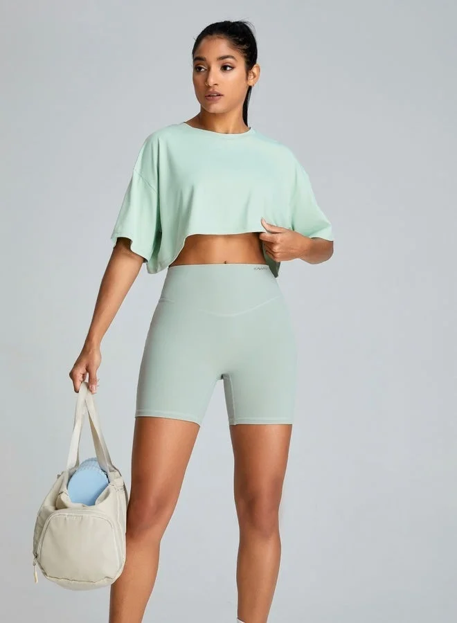 KAWN.YOGA Mint Blue Womens Short Sleeves Loose Fit Crop Top for Women | Best Price UAE