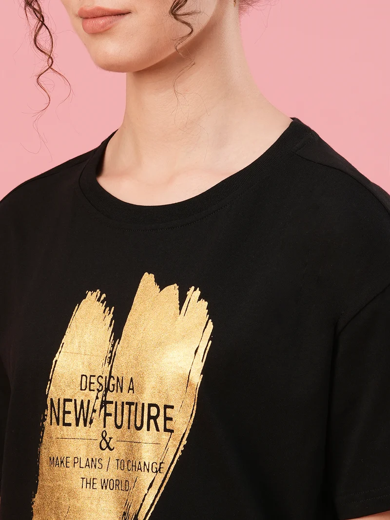 globus Women Typography Printed Boxy Fit T-Shirt