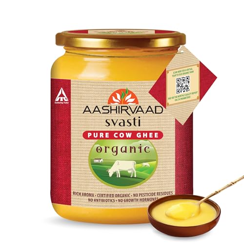 Aashirvaad Svasti Organic Cow Ghee, 500 ml| Sourced from healthy cows| Comes with authenticity proof| Slowly cooked for 3.5 hrs| Rich, nostalgic aroma - Image 1
