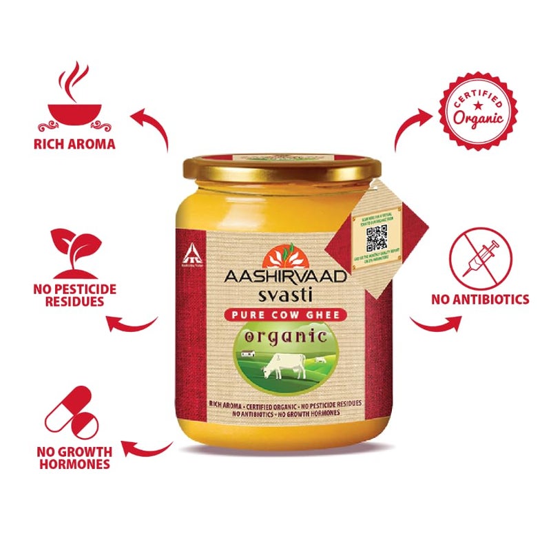 Aashirvaad Svasti Organic Cow Ghee, 500 ml| Sourced from healthy cows| Comes with authenticity proof| Slowly cooked for 3.5 hrs| Rich, nostalgic aroma - Image 2