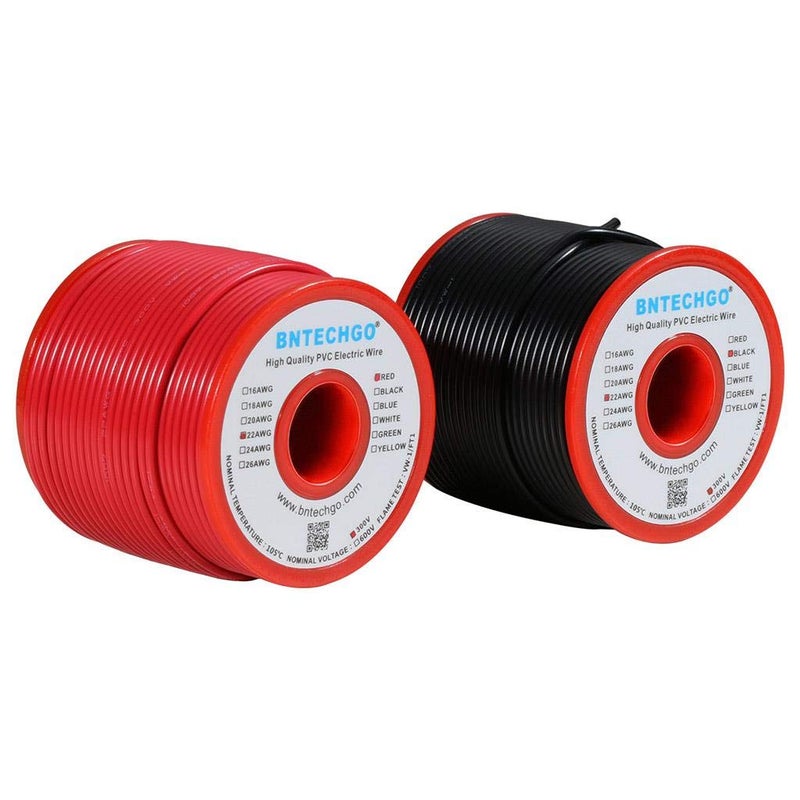 BNTECHGO 22 Gauge PVC 1007 Solid Electric Wire Red and Black Each 100 ft 22 AWG 1007 Hook Up Tinned Copper Wire - Image 1