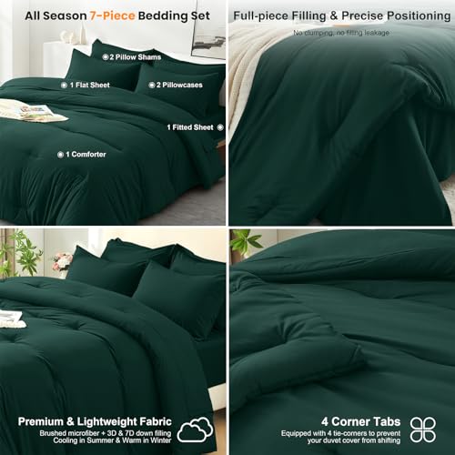 Easthome Queen Comforter Set 7 Piece - Soft Bed in a Bag Queen Size Comforter Sets, Cozy Luxury Bedding Sets with All Season Comforter, Flat Sheet, Fitted Sheet,2 Pillowcases & 2 Shams, Dark Green - Image 5