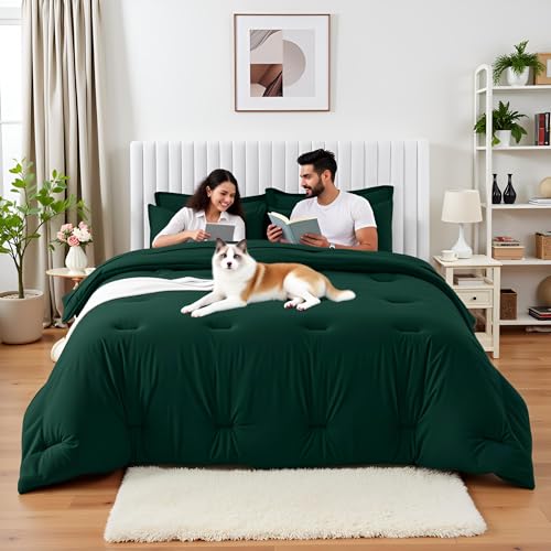 Easthome Queen Comforter Set 7 Piece - Soft Bed in a Bag Queen Size Comforter Sets, Cozy Luxury Bedding Sets with All Season Comforter, Flat Sheet, Fitted Sheet,2 Pillowcases & 2 Shams, Dark Green - Image 2
