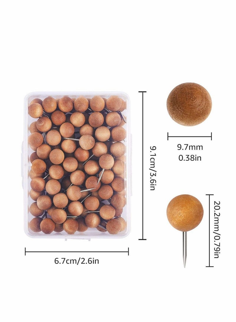 KASTWAVE Wooden Push Pins, Walnut, 100pcs Wood Thumb Tacks Decorative for Bulletin Boards, Cork Boards, Foam Boards, Map Photos Calendar and Home Office Craft Projects, Round - Image 4
