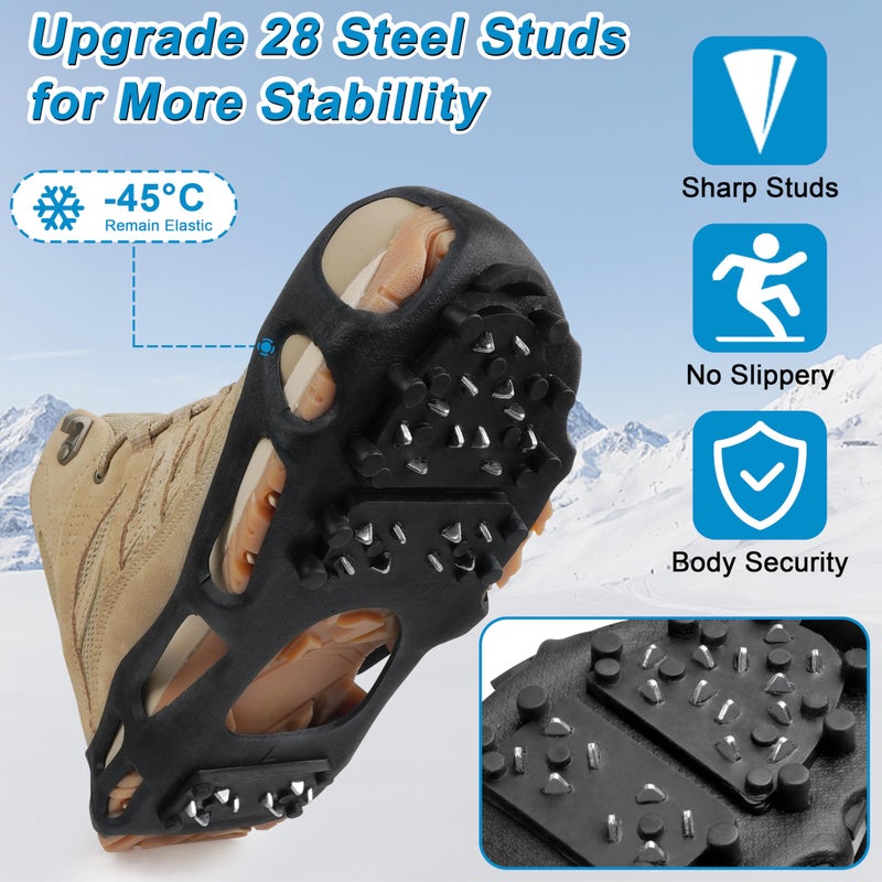 Shaddock Fishing Ice Snow Traction Cleats Crampons Anti-Slip Snow Shoes Cleats Walking on Snow and Ice Winter Walking Boots Cleats for Men Women Hiking, Jogging (28 Steel Crampons,Szie M) - Image 2