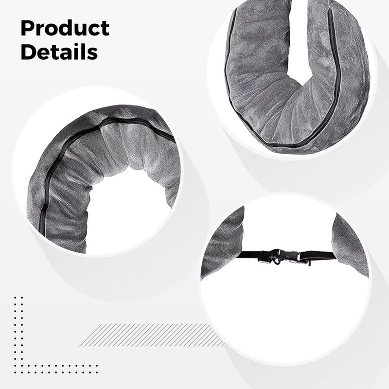 Fillable Airplane Pillow, Gray, Soft Plush Travel Neck, Adjustable, Portable Design - Image 2