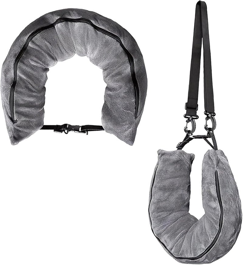 Fillable Airplane Pillow, Gray, Soft Plush Travel Neck, Adjustable, Portable Design - Image 1