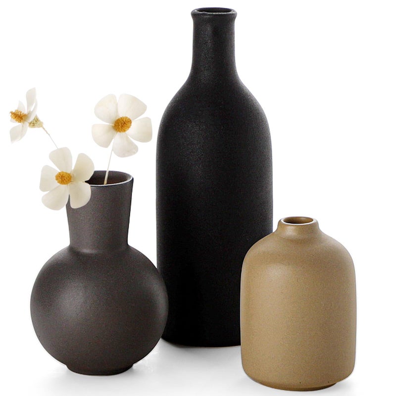 Nucookery Ceramic Vase, Flower Vases Set of 3 Living Room Decor, Farmhouse Decor, Decorative Vase for Home Coffee Table, Book Shelf, Kitchen, Bedroom Centerpiece Table Decorations - Image 1