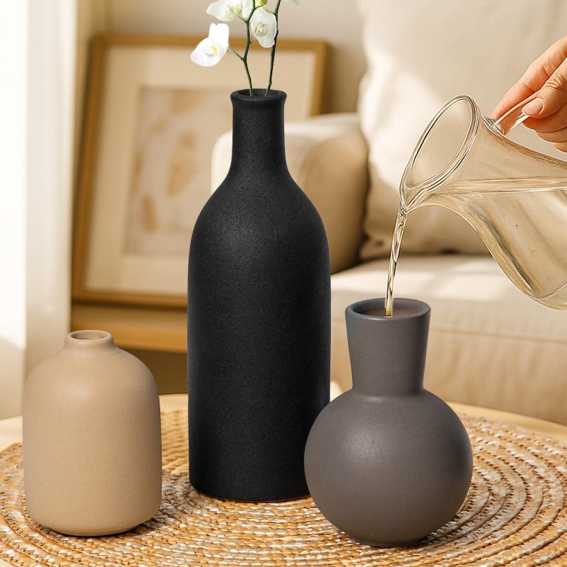 Nucookery Ceramic Vase, Flower Vases Set of 3 Living Room Decor, Farmhouse Decor, Decorative Vase for Home Coffee Table, Book Shelf, Kitchen, Bedroom Centerpiece Table Decorations - Image 4