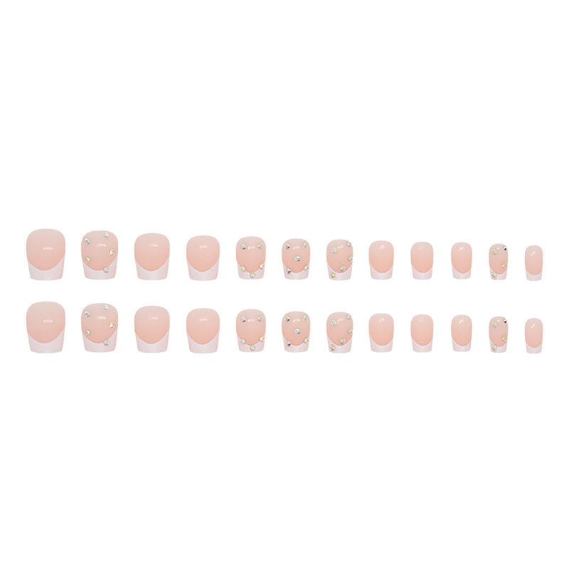 MABKJLF Press on Nails Extra Short Square MABKJLF French Tip Fake Nails Full Cover Glue on Nails Rhinestones False Nails White Acrylic Press on Nails Stick on Nails Artificial Nails for Women Girls 24 Pcs - Image 5